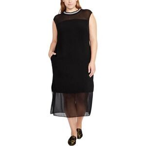 Rachel Roy Sheer Black Blue Striped Detail Dress